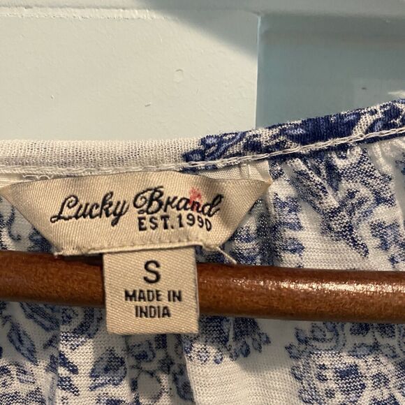 Lucky Brand Tunic Small Blue‎ Festival Western Boho Prairie Embroidered Lace - Picture 2 of 12